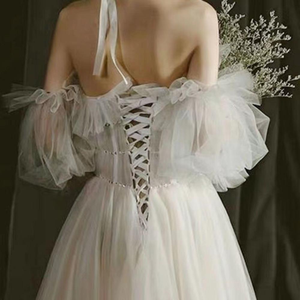 Korean Style Bridal Arm Sleeves Yarn Pleated Lace Arm Covers Soft Wedding Long Sleeves Wedding