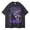 Anime Demon Slayer T Shirts Vintage Washed Kimetsu No Yaiba T-shirt Oversize Short Sleeve Manga Kokushibou Akaza Douma Tops Tees