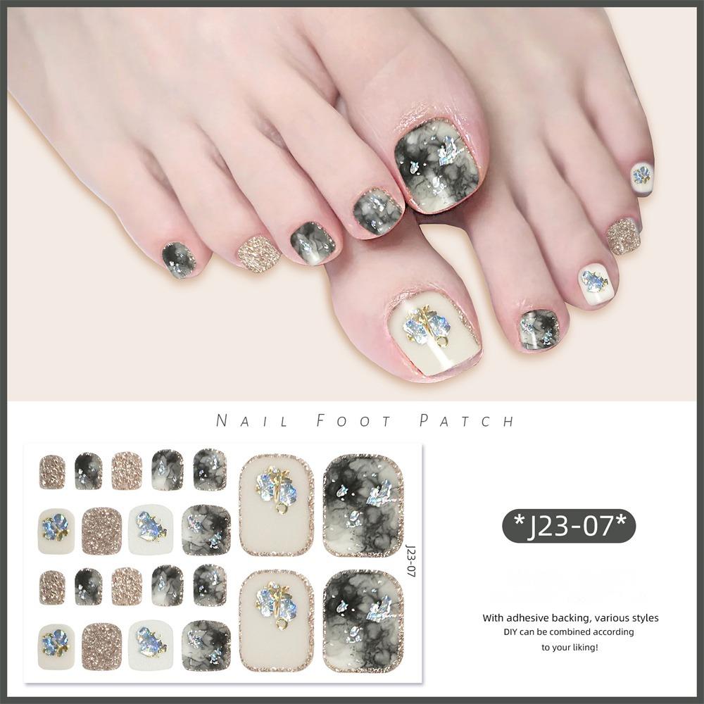 22Pcs/Set Toe Nail Fake Self-adhesive Nails Sticker Various Nail Patterns False Nail Stickers With Jelly Glue