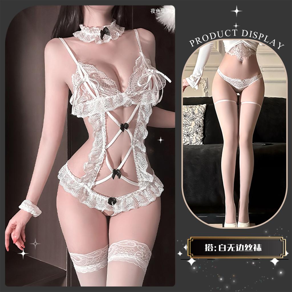 Erotic underwear pure desire onesie female sexy lace in stock pajamas open crotch perspective uniform suit