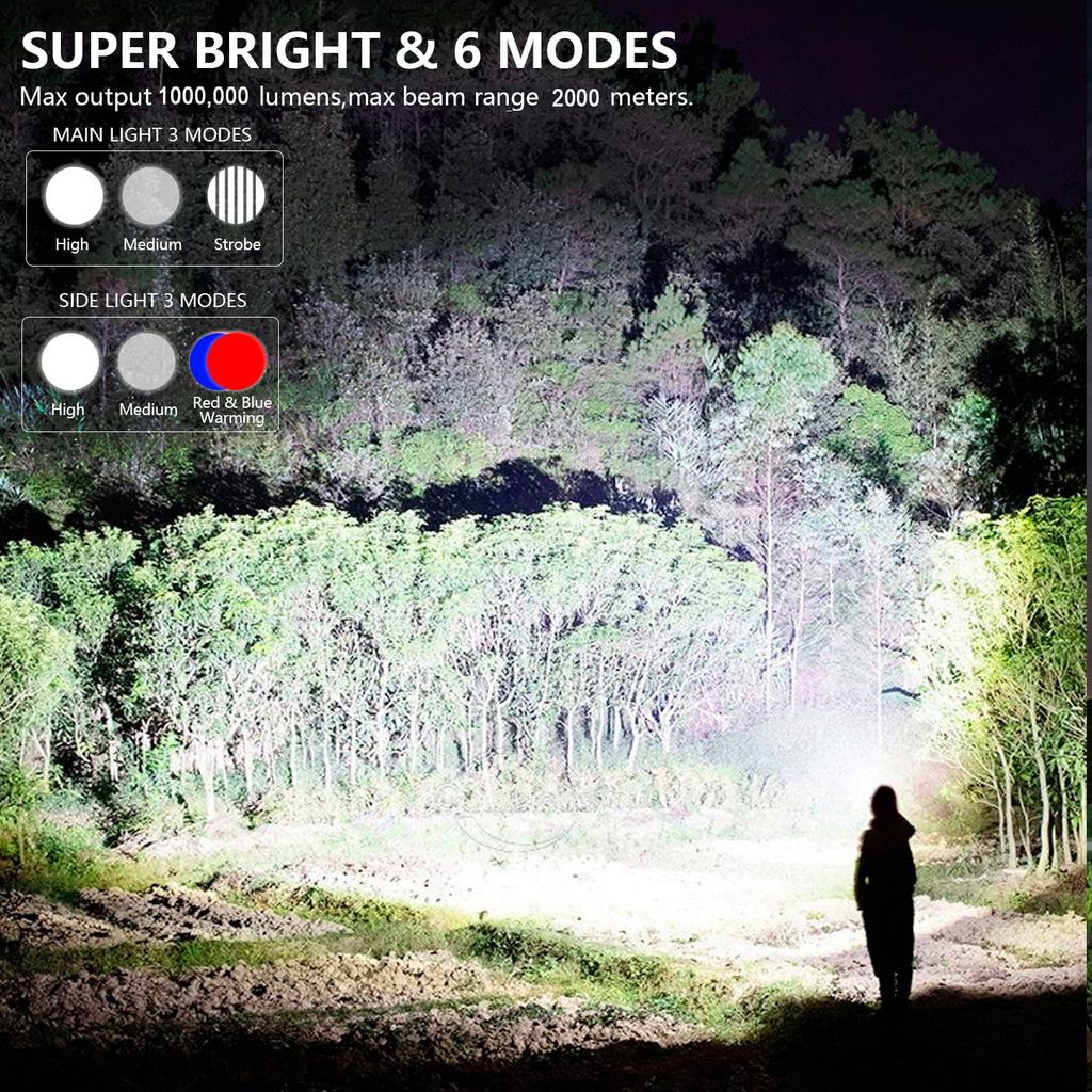 Rechargeable Spotlight, 1000,000 Lumens Handheld Hunting Flashlight Led Spot Light with Cob Light and Solar Panels for Camping