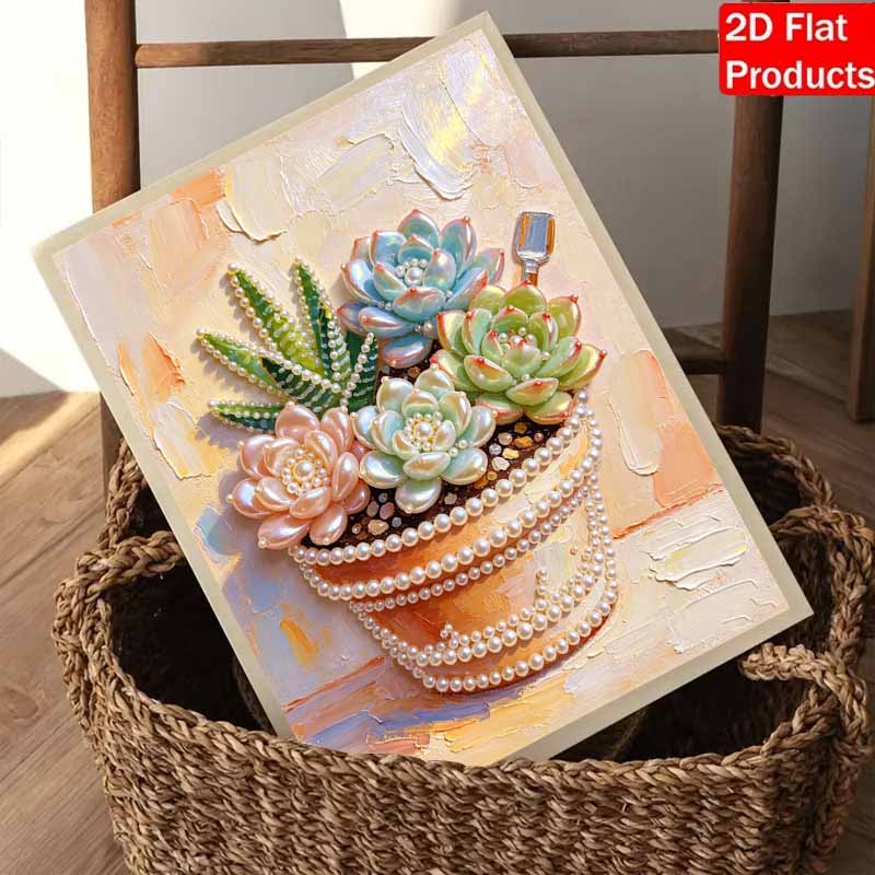 DIY холст для рисования жемчугом, дизайн суккулента, блестящий 3D набор для создания картин из бусин, творческое хобби для декора стены гостиной