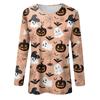 Women's Fashion Casual Long Sleeve Striped Halloween Printed Round Neck Top