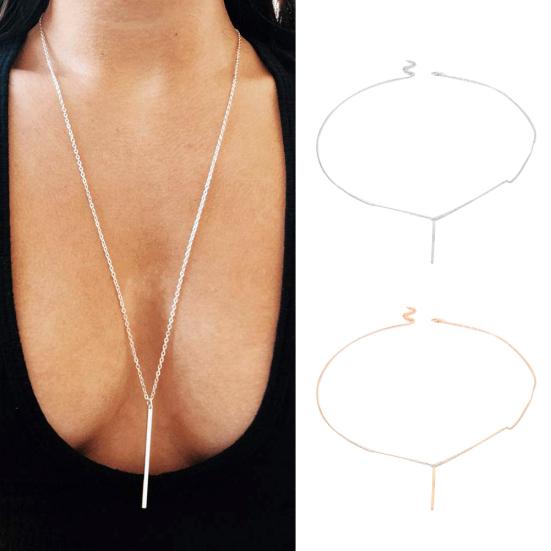 Alloy Long Vertical Bar Pendant Chain Y Necklace Women Party Jewelry
