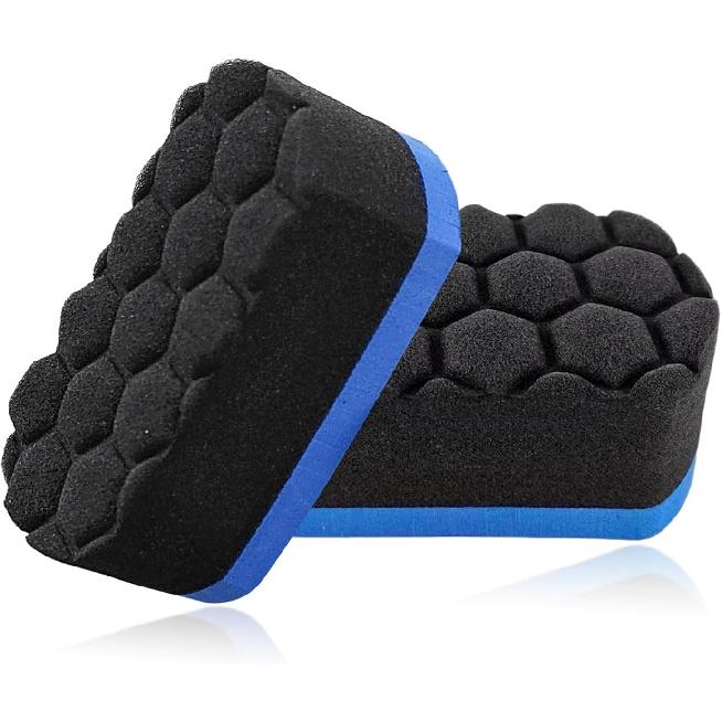 2 PCS Tire Waxing Applicator Pad, Easy Grip Hex Logic Tire Shine Dressing Applicator Sponge, Universal Automotive Tire Polishing Sponge Pads,