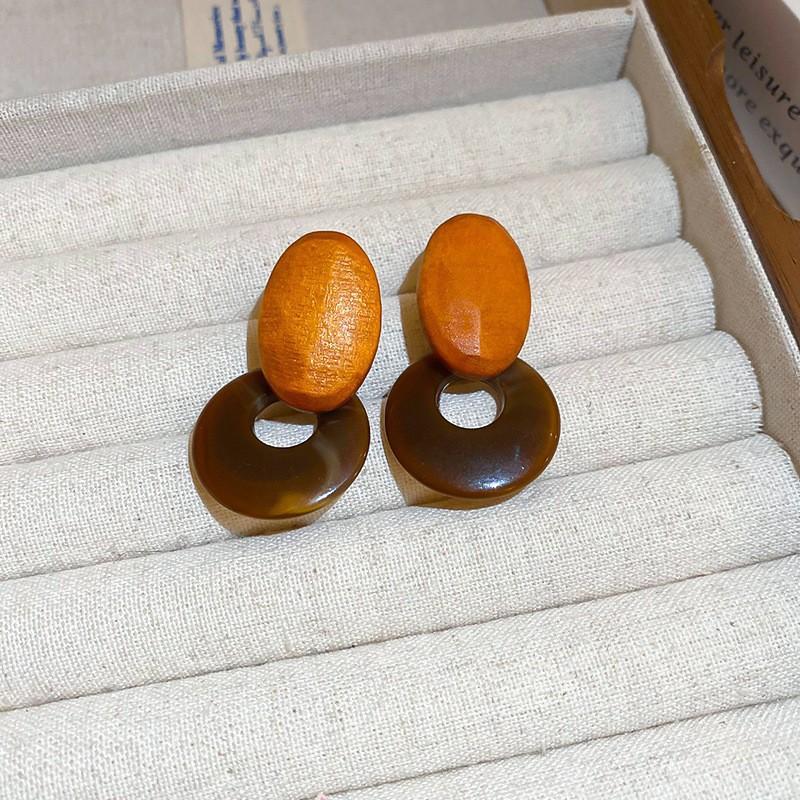 Maillard Style Coffee Colored Geometric Flower Heart Earrings Fashionable Temperament Earrings Retro High-end Earrings