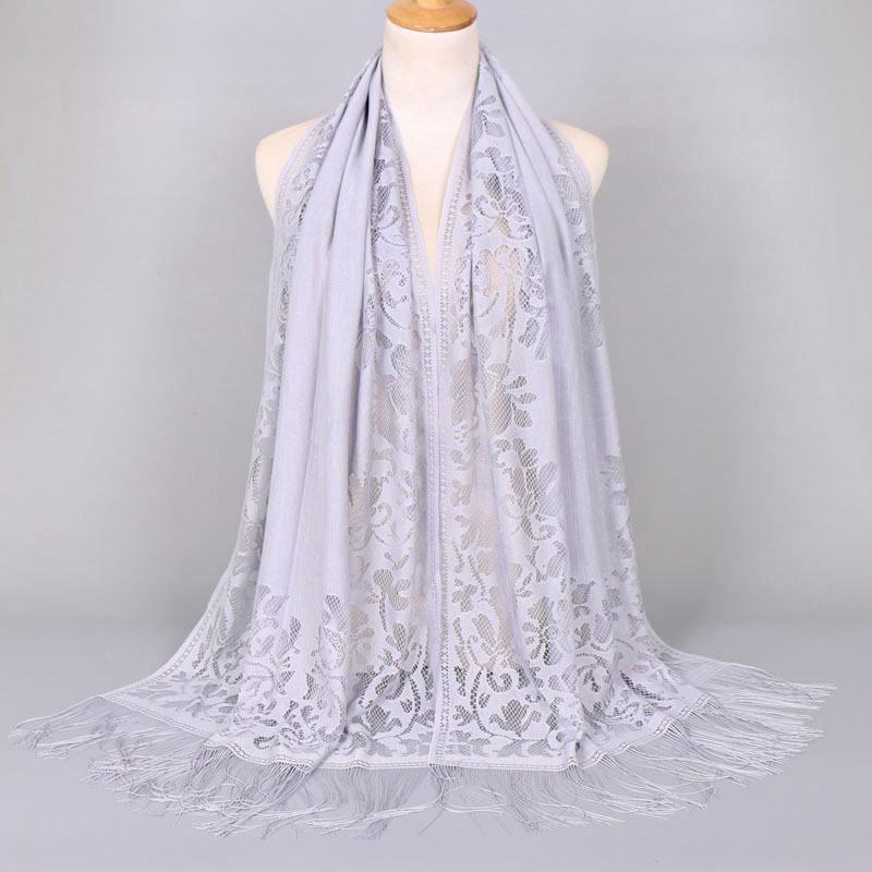 Дышащий модный шарф из полиэстера с кисточками, однотонный, ажурный