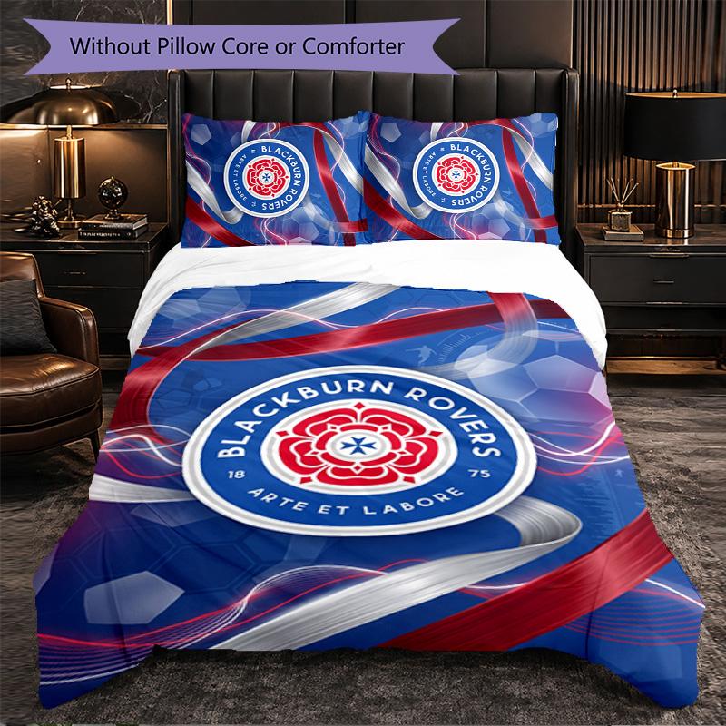 Blackburn Rovers Football 3 Piece Bedding Set Soft Duvet Cover Set with Pillowcases Printed Bedroom Decor Set for Home