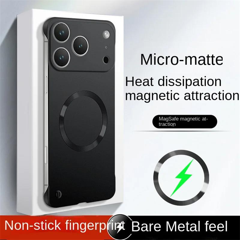 Ultra Thin Matte PC Frameless Phone Cases For iphone 17 16 15 14 13 12 Pro Max Plus 17 Air Case For Magsafe Magnetic Armor Cover