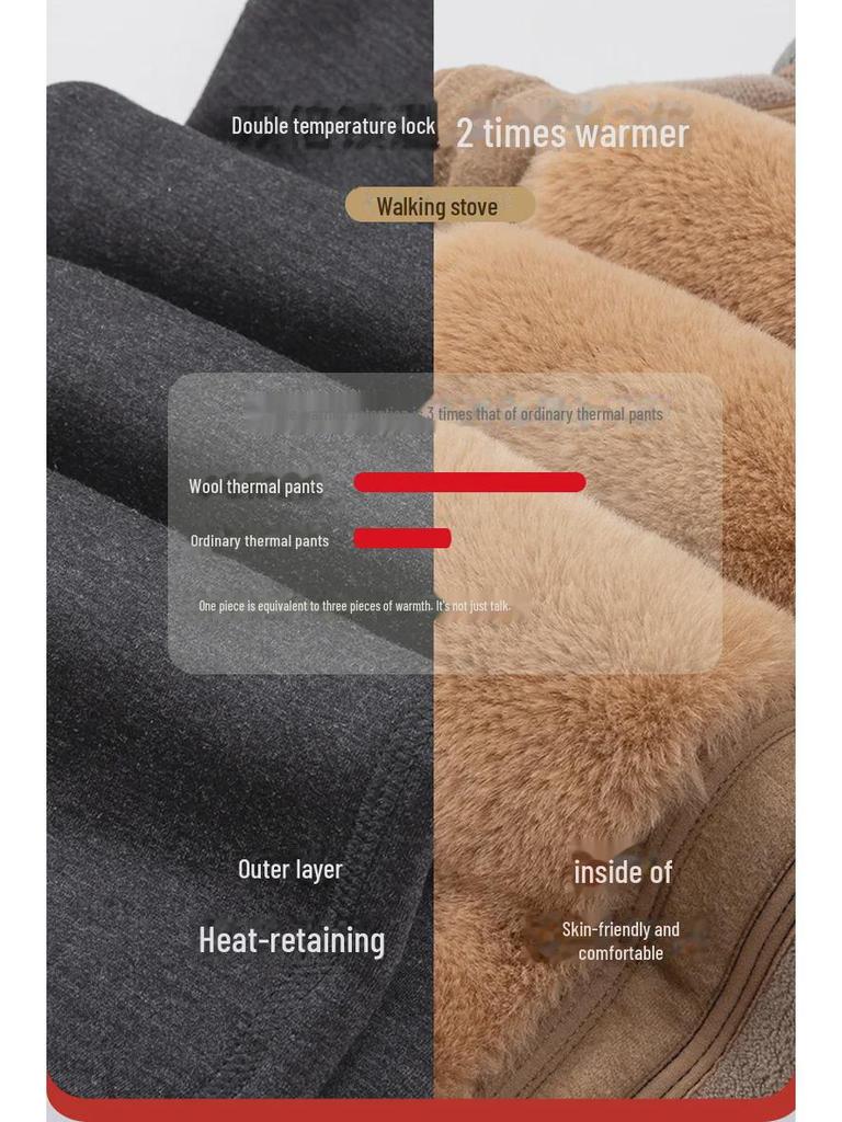 Мужские шерстяные флисовые брюки с высокой талией и наколенниками, очень толстые и теплые, идеально подходят для людей среднего и пожилого возраста.