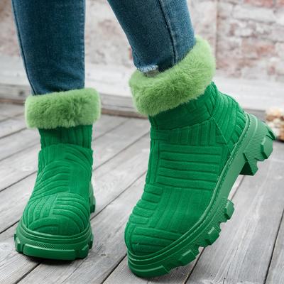 Женские замшевые ботильоны на платформе с мехом, короткие плюшевые ботинки, зимние новые дизайнерские теплые ботинки «Челси», повседневная обувь на плоской подошве Botas