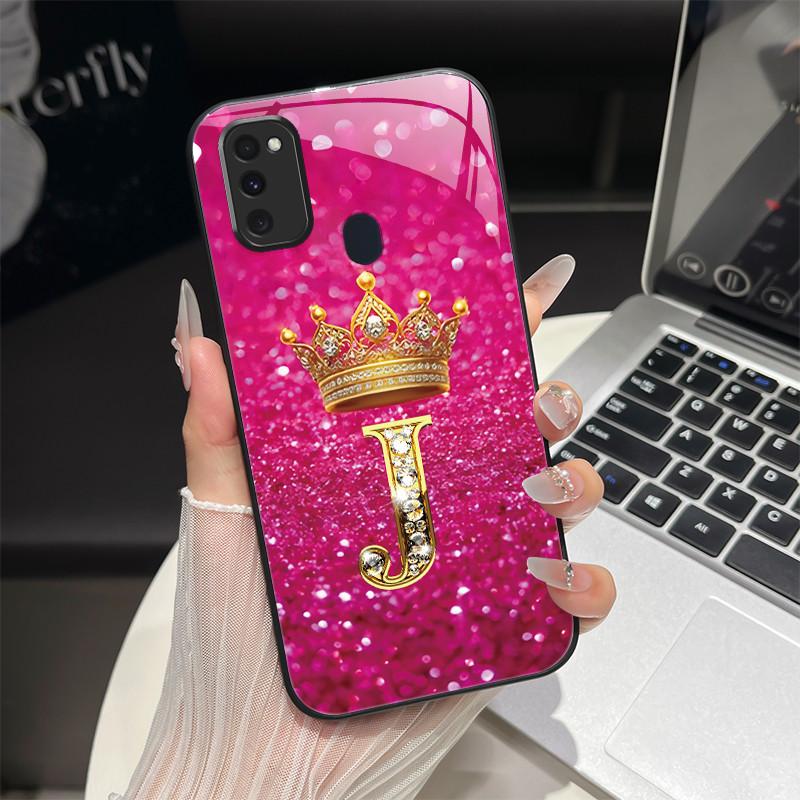 For Samsung M21 M31 M21S M31S Case Fashion Letters Hard Tempered Glass Back Covers For Samsung Galaxy M30s M 31 M 21 Phone Shell