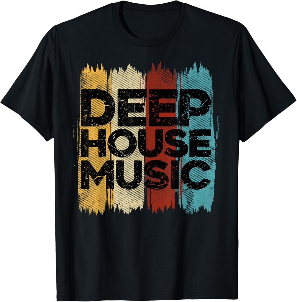 Deep House Music Art Minimalist Design for DJ Raver EDM TShirt Cotton Printed Graphic T Shirts Vintage T Shirt Camisas