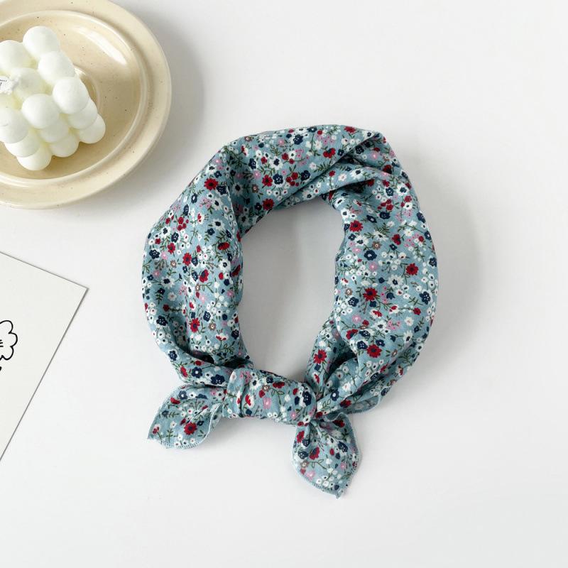 58Cm Cotton Small Square Scarf Floral Silk Scarf Thin High-End Silk Scarf Travel Headscarf Decorative Foreign Style Scarf