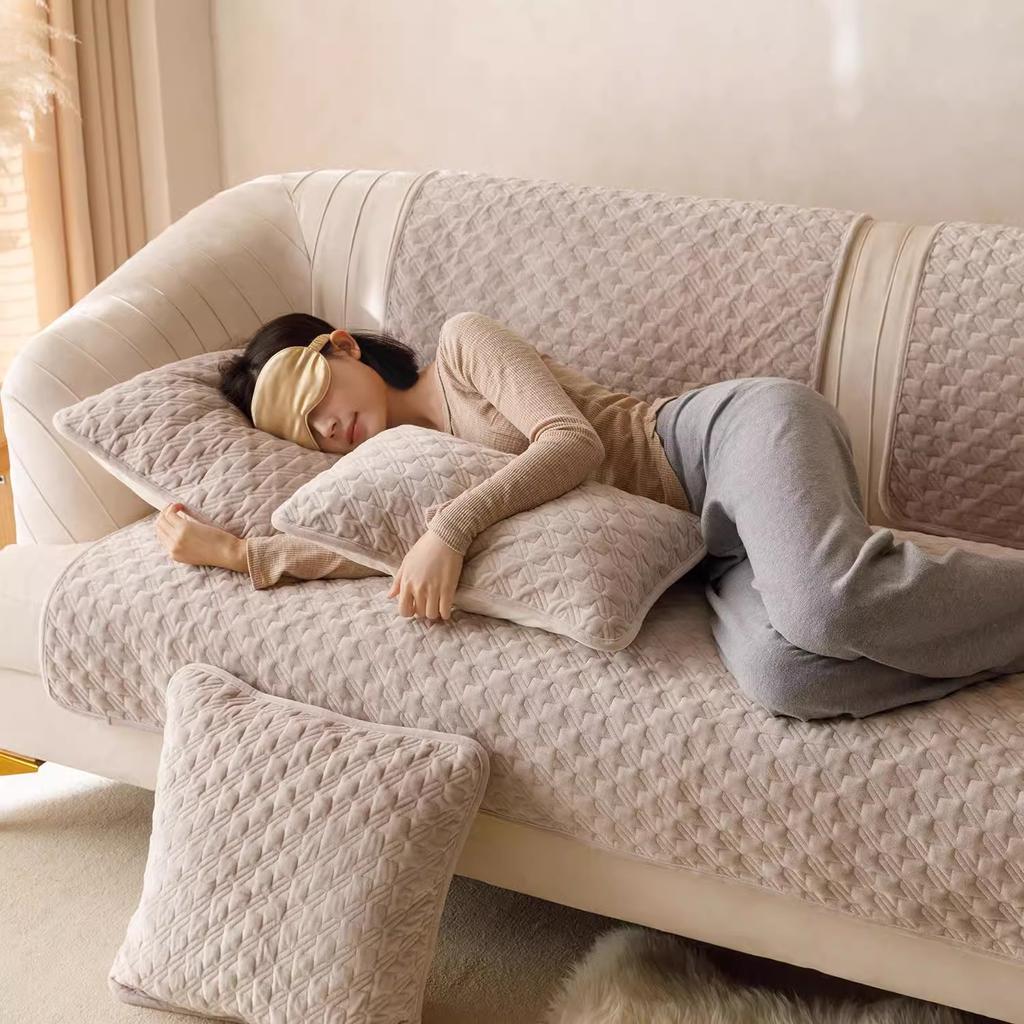 Sofa Cushion Winter Short Plush Anti Slip Simple Modern Light Luxury Style Seat Cushion Seasonal Leather Sofa Cover Cloth Towel