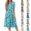 Women's Loose Casual And Fashionable Round Neck Short Sleeved Printed Mid Length Dress