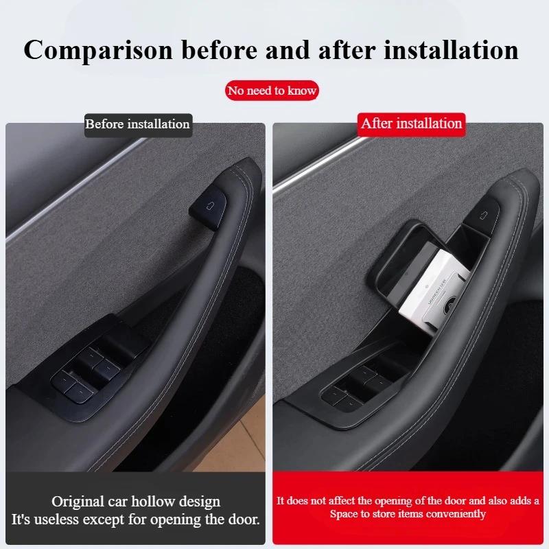 Door Handle Storage Box for Tesla New Model Y YL Juniper Highland 2025-2020 2026 Accessories Inner Handle Organizer Phone Holder