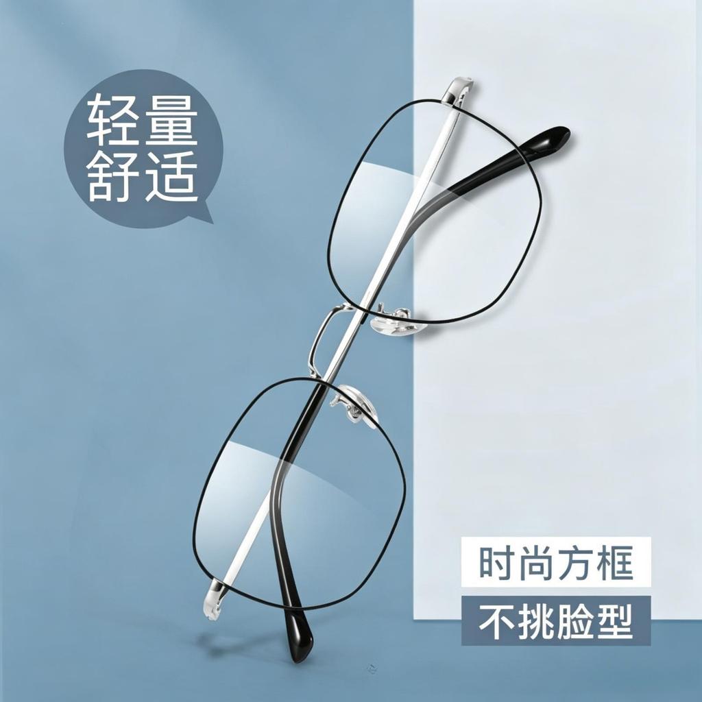 Simple silver edge polygonal anti-blue flat glasses men's and women's light and thin frames to modify face-shaped plain glasses frames