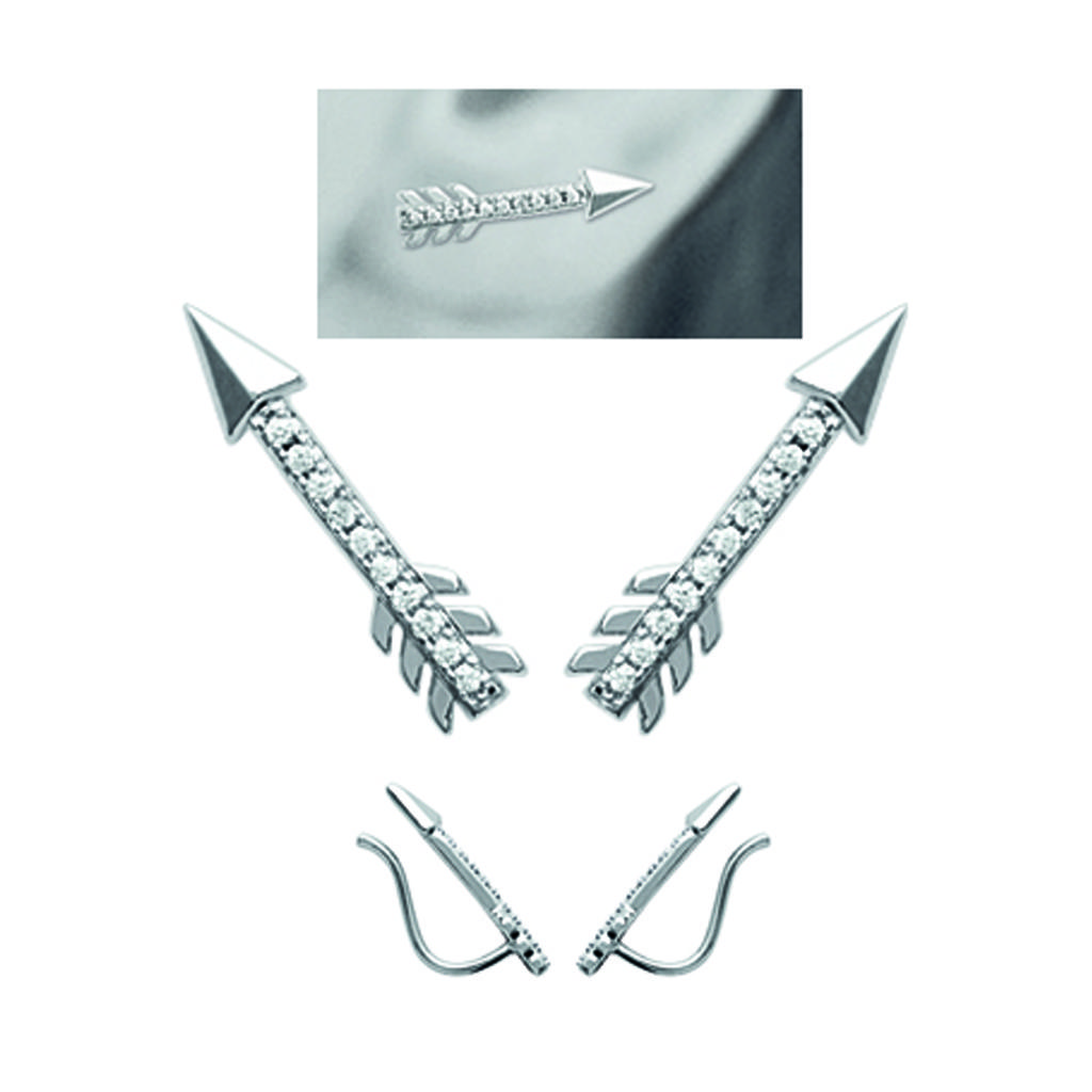 Les Trésors De Lily [M9924] - White 'Cupid's Arrows' Silver Hoop Earrings (rhodium-plated) - 18x4 Mm