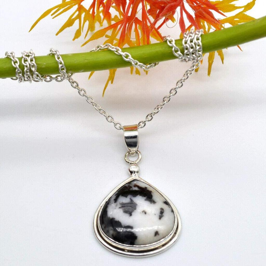 Ожерелье из драгоценного камня с дендритным опалом, ювелирные изделия ручной работы, колье из серебра 925 пробы, подарок для нее, свадебный подарок, серебряные ювелирные украшения, уникальный подарок