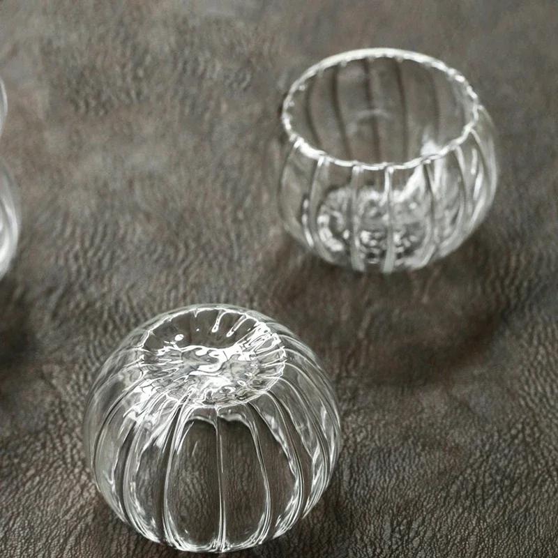 2/6 шт. 50 мл прозрачная полосатая стеклянная чашка для чая в форме тыквы, термостойкая овсяная чашка для молока, кофе, бытовая кружка для чая, посуда для напитков