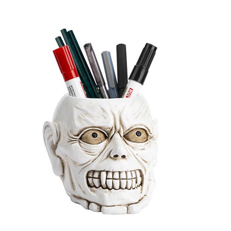 Настольное хранилище Многофункциональный держатель для карандашей в форме черепа Настольные принадлежности Ретро Смешное ведро для хранения домашнего декора Подарок на Хэллоуин