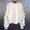 Women Autumn Round Neck Ruffle Lantern Long Sleeve Pullover Sweatshirts