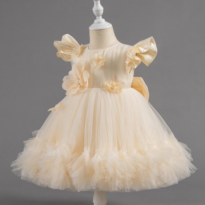 Girls' Baby Sleeveless Dress Short Princess Flower Pink Performance Flying Sleeve Toddler Children's Day Evening Dresses