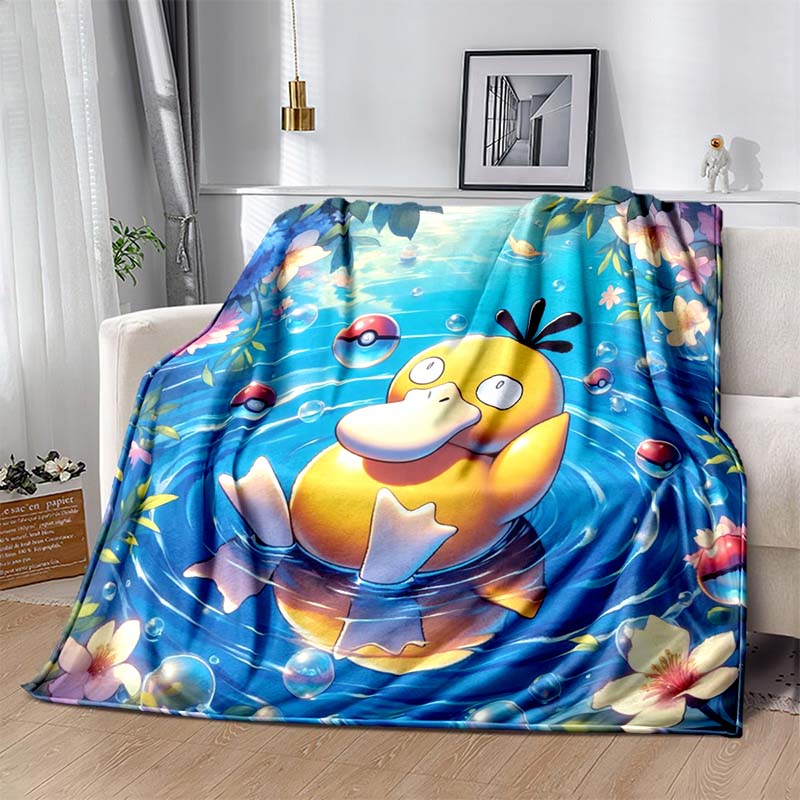 1PC Pokémon Psyduck Pattern Blanket Warm Soft Fluffy Kids and Adult Sofa Bed Throw Blanket Suitable Outdoor Travel Camping