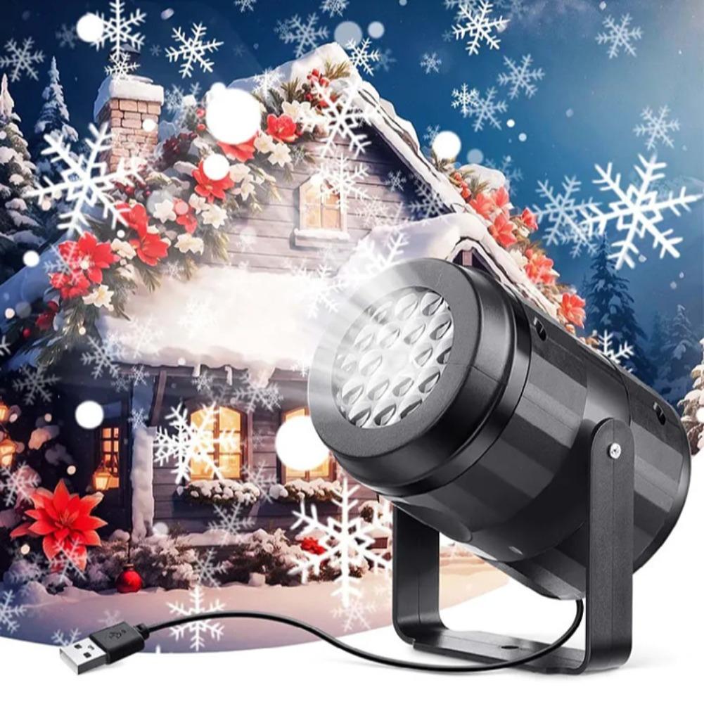 USB LED Christmas Projector Dynamic Rotating Snowflake Projector USB Powered Xmas Holiday Party Halloween Rotating Projection