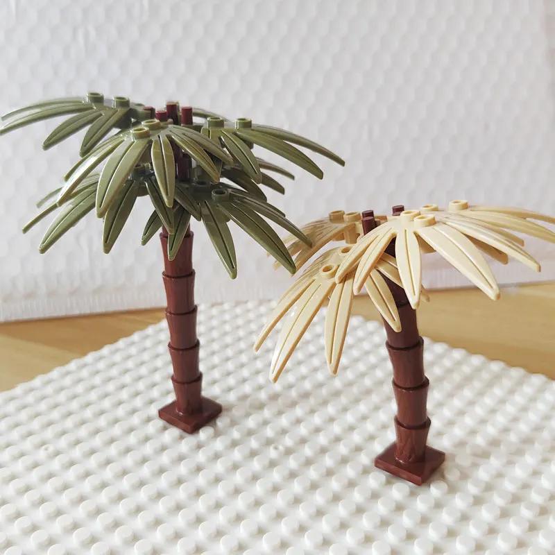 Small Building Blocks Palm Coconut Tree Green Garden Landscape Tropical Beach Plant Block Compatible Lego Brick Toy for Children