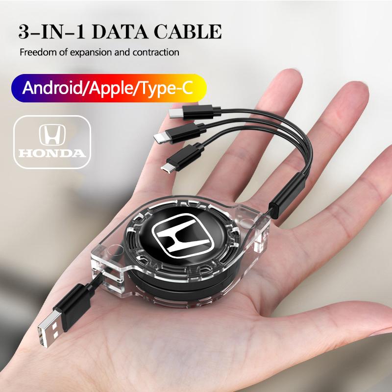 Car Accessories 3 In 1 Fast Charger USB Data Cable For Honda Civic Fit Jazz Accord Pilot CRV Odyssey Passport City Shuttle HRV V CB0
