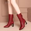 Fashion 2024 High Quality Ladies Shoes Mid-Calf Women's Boots Fashion Back Zip Modern Boots Women Sexy Pointed Toe Pleated Heels Women