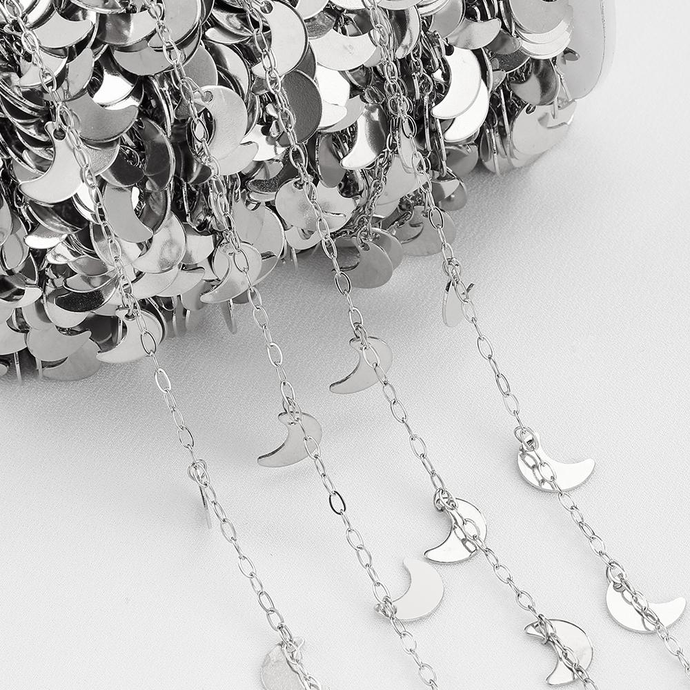 2Meters 1Meter Stainless Steel Moon Star Round Disc Link Chain Dangle Charm Chains for Necklace Jewelry Making DIY Waterproof