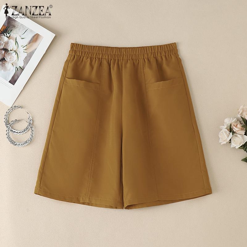 ZANZEA Женские повседневные свободные шорты с карманами и эластичной талией