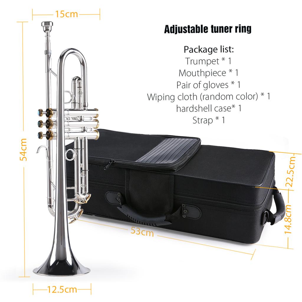 Префессиональная труба Bb, латунный материал, посеребренная поверхность, красивые кнопки-ракушки, ветер