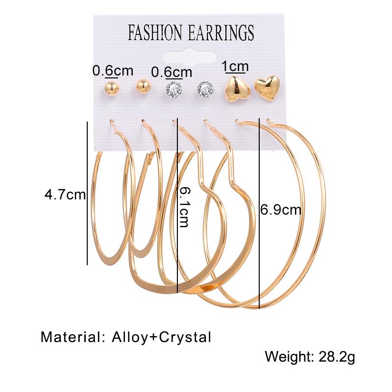 Набор круглых сережек в форме геометрического сердца Набор сережек в стиле ретро
