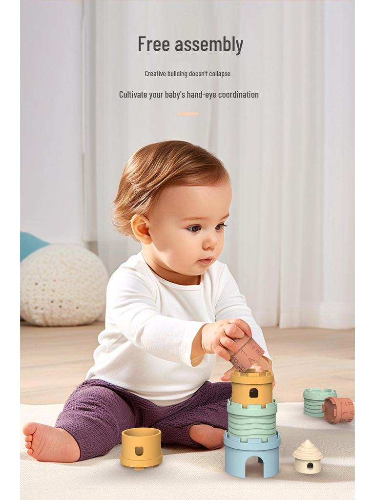Красочные силиконовые штабелируемые и числовые строительные блоки для раннего обучения