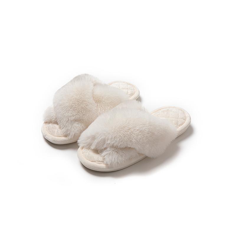 Плюшевые тапочки с перекрестными ремешками Зимние теплые хлопковые тапочки Домашние теплые плюшевые тапочки
