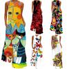 2024 Summer Sleeveless V-Neck Retro Print Dress for Women