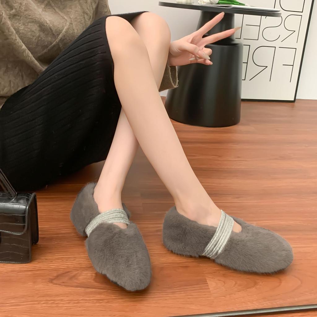Winter New Thick-soled Fluffy Shoes Women Wear Fashionable Warm Cotton Shoes Korean Version Versatile Sparkling One-word Women's Shoes