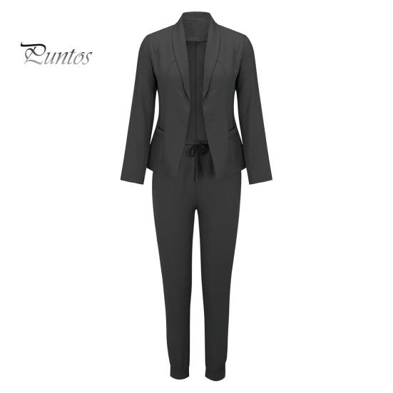 2 шт./комплект женский деловой пиджак брюки комплект с длинными рукавами приталенный кардиган с лацканами средней длины куртка эластичный пояс узкие брюки формальный деловой дорожный