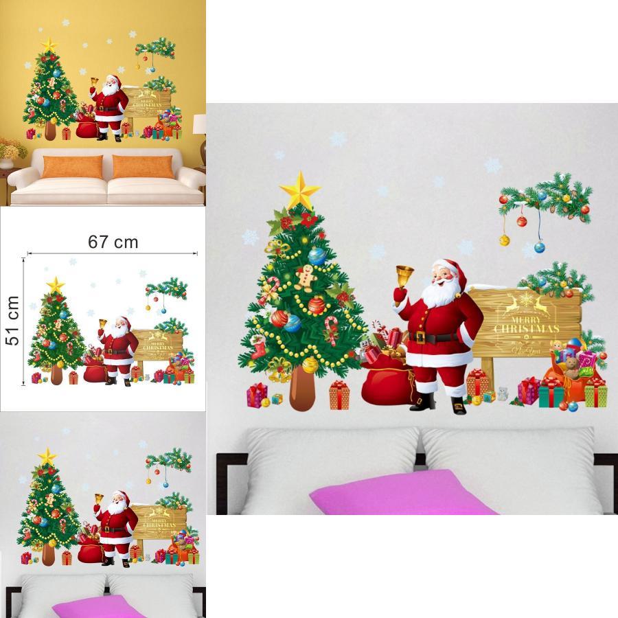 Christmas Wall Sticker Pvc Decorative Removable Santa Claus And Christmas Tree For Home Decor