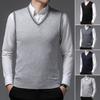 Fall Winter Men Sweater V Neck Knitted Solid Color Elastic Stretchy Sleeveless Knitwear Pullover Mid Length Formal Business Style Sweater