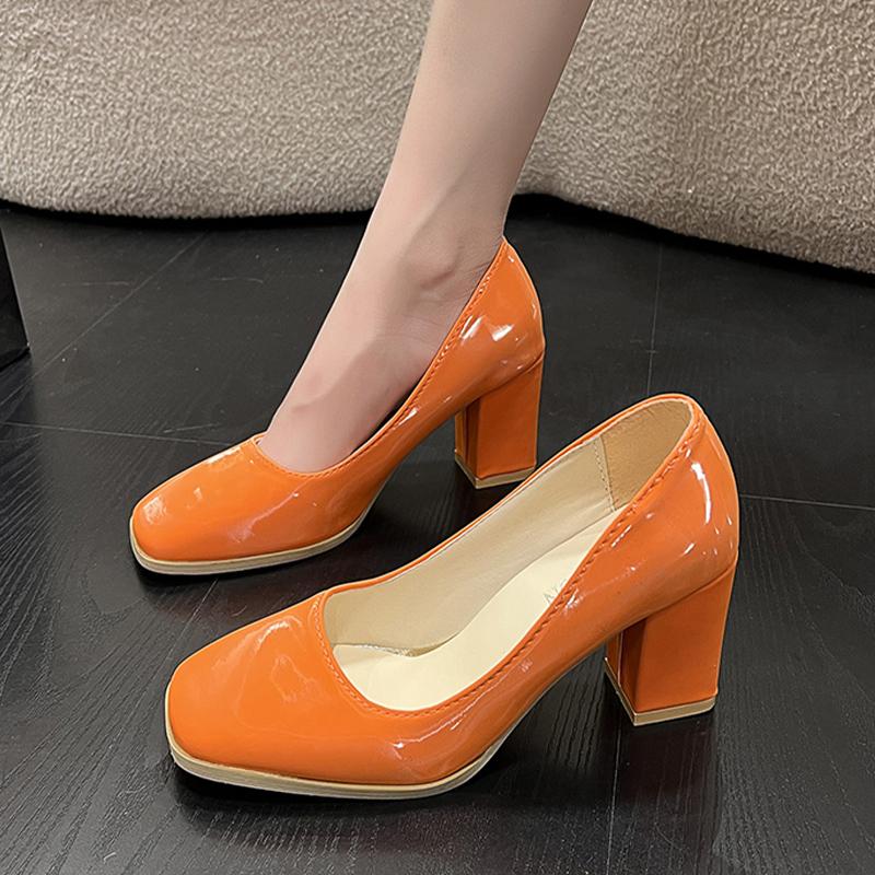 Shallow Chunky Women Shoes Square Toe High Heels Fashion Sexy Leather Pumps 2025 Trend Designer Dress Winter Mujer Zapatillas