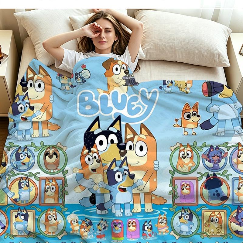 Bluey Cartoon Print Flannel Blanket High Quality Warm Comfortable Cover for All Seasons Perfect for Gifts Home Decor