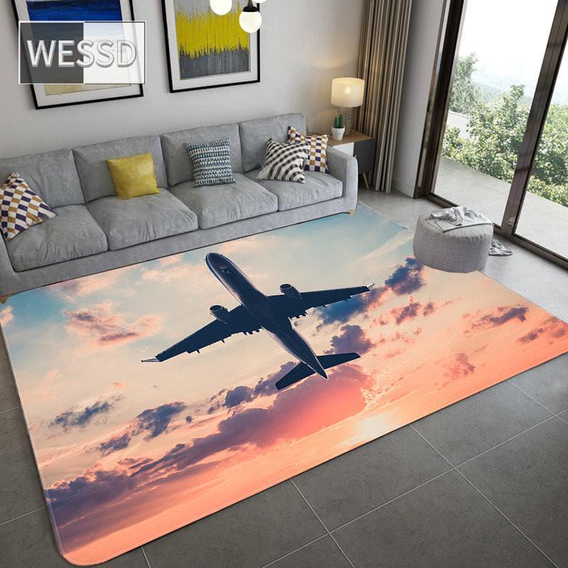 Fashion Airplane 3D Carpet For Home Living Room Soft Flannel Carpet Bed Room Rug Entrance Doormat Boy's Bedroom Rug Children