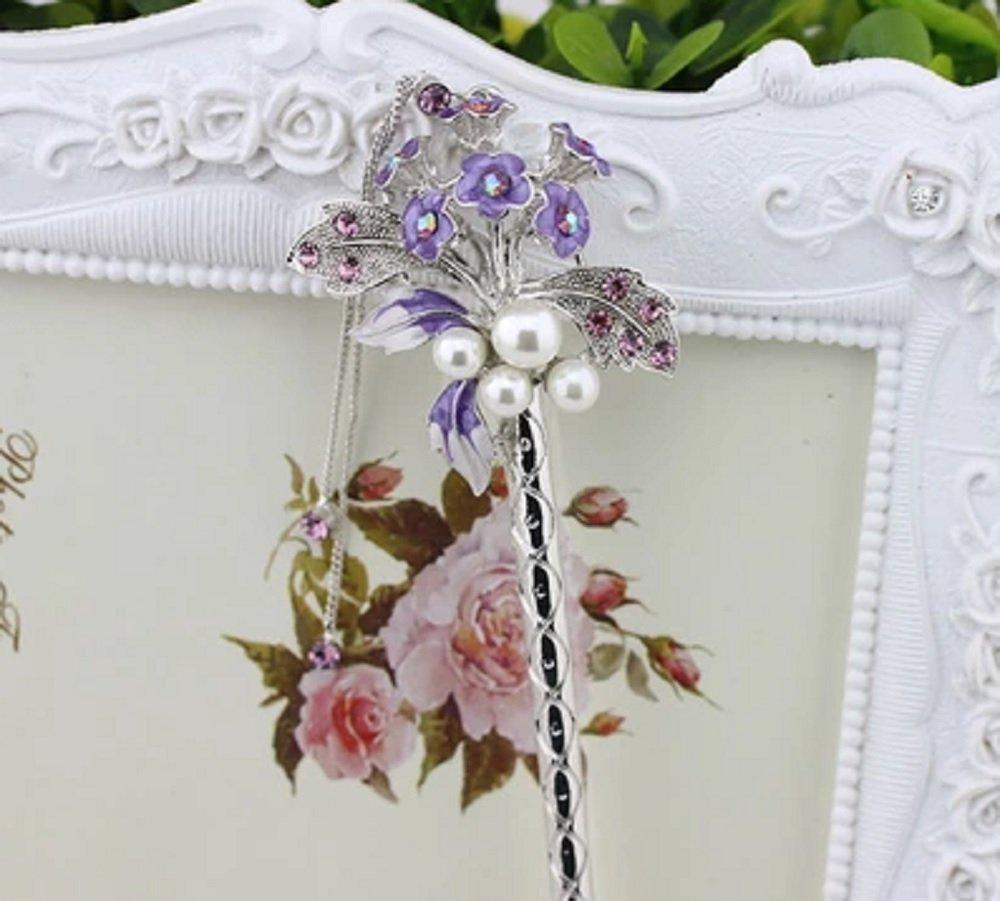 Miaomyao Hair Japanese One Hair Silver [Miaomyao] Шпилька, Украшение, Стиль, Жемчуг, Бижутерия, Цветок, Букет, Аксессуар, (фиолетовый)