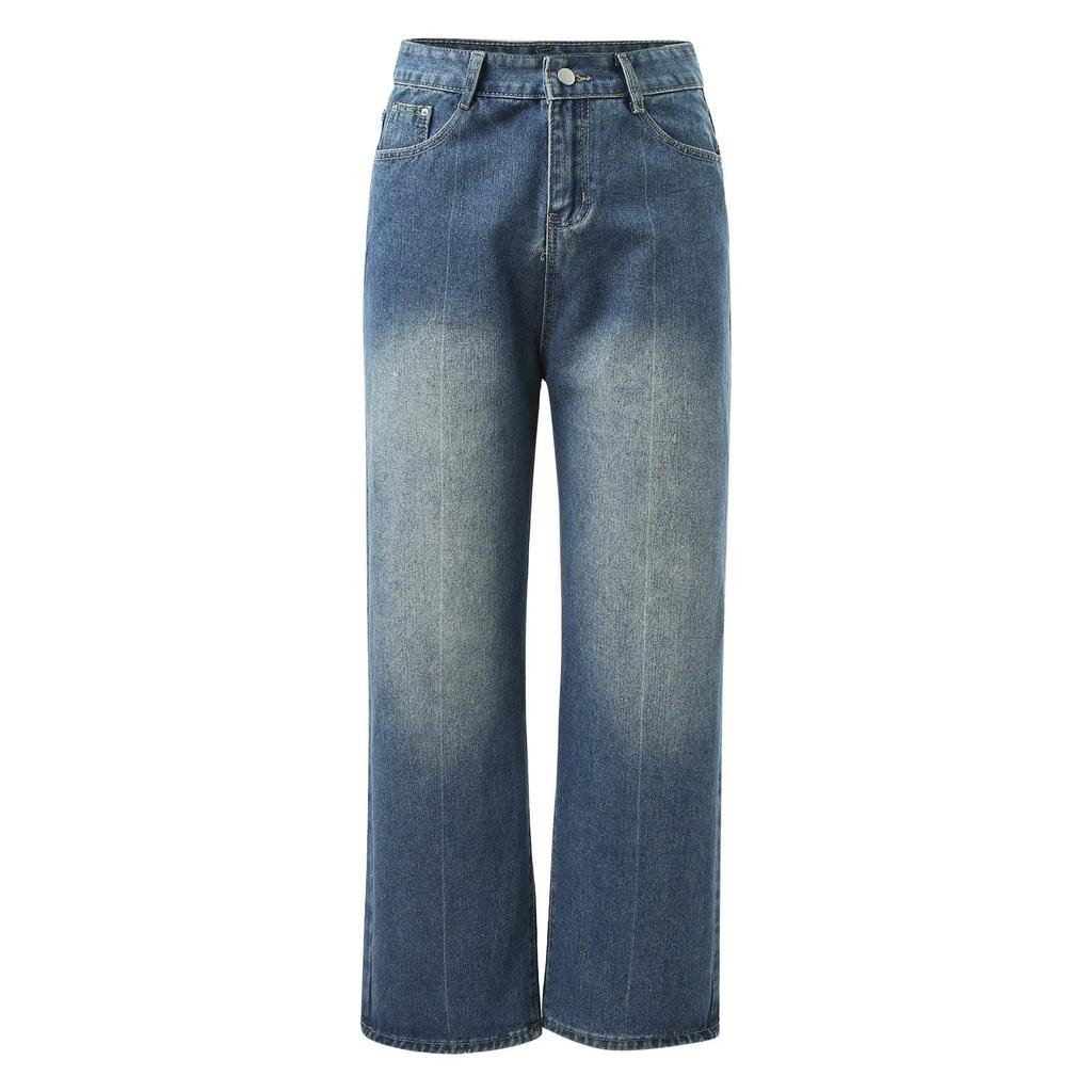 Large Size Retro Straight Jeans For Women Fall And Winter Pear-shaped Body High Waist Slim Loose Wide Leg Mopping Pants