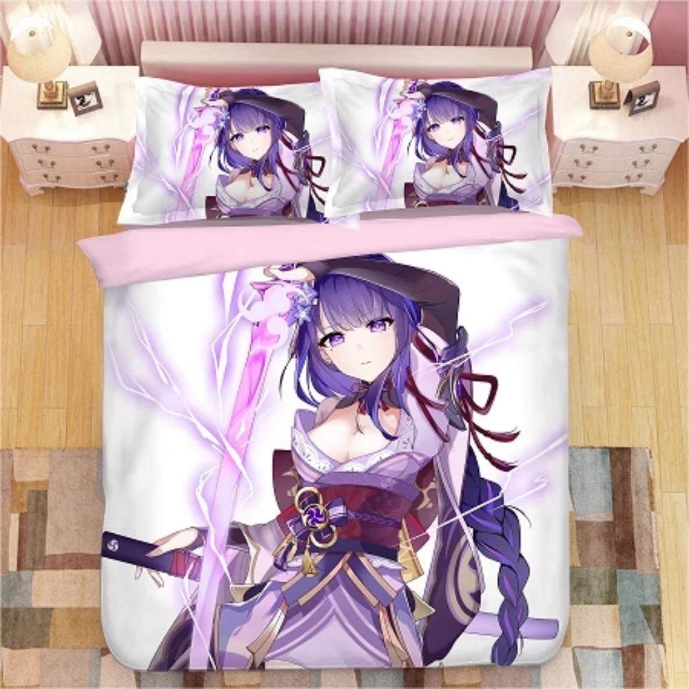 Аниме-персонаж, Наборы постельного белья из микрофибры, Детское постельное белье на молнии, Декор комнаты, Пододеяльник для подростков, взрослых, Фиолетовый‘